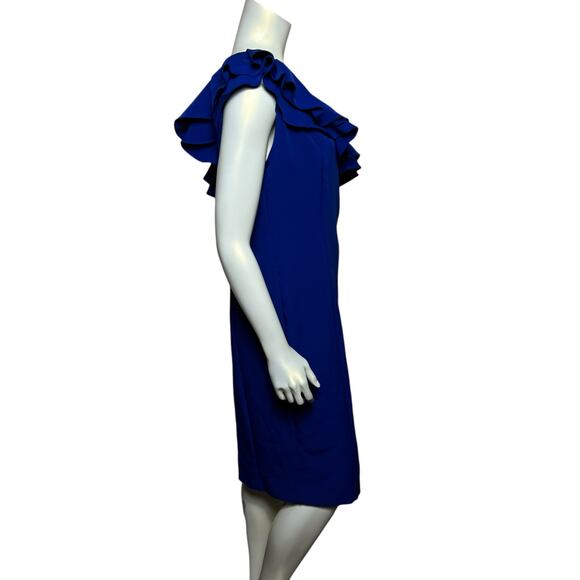 MARINA One-Shoulder Blue Ruffle Dress - Size 8, Elegant & Chic - Picture 5 of 11